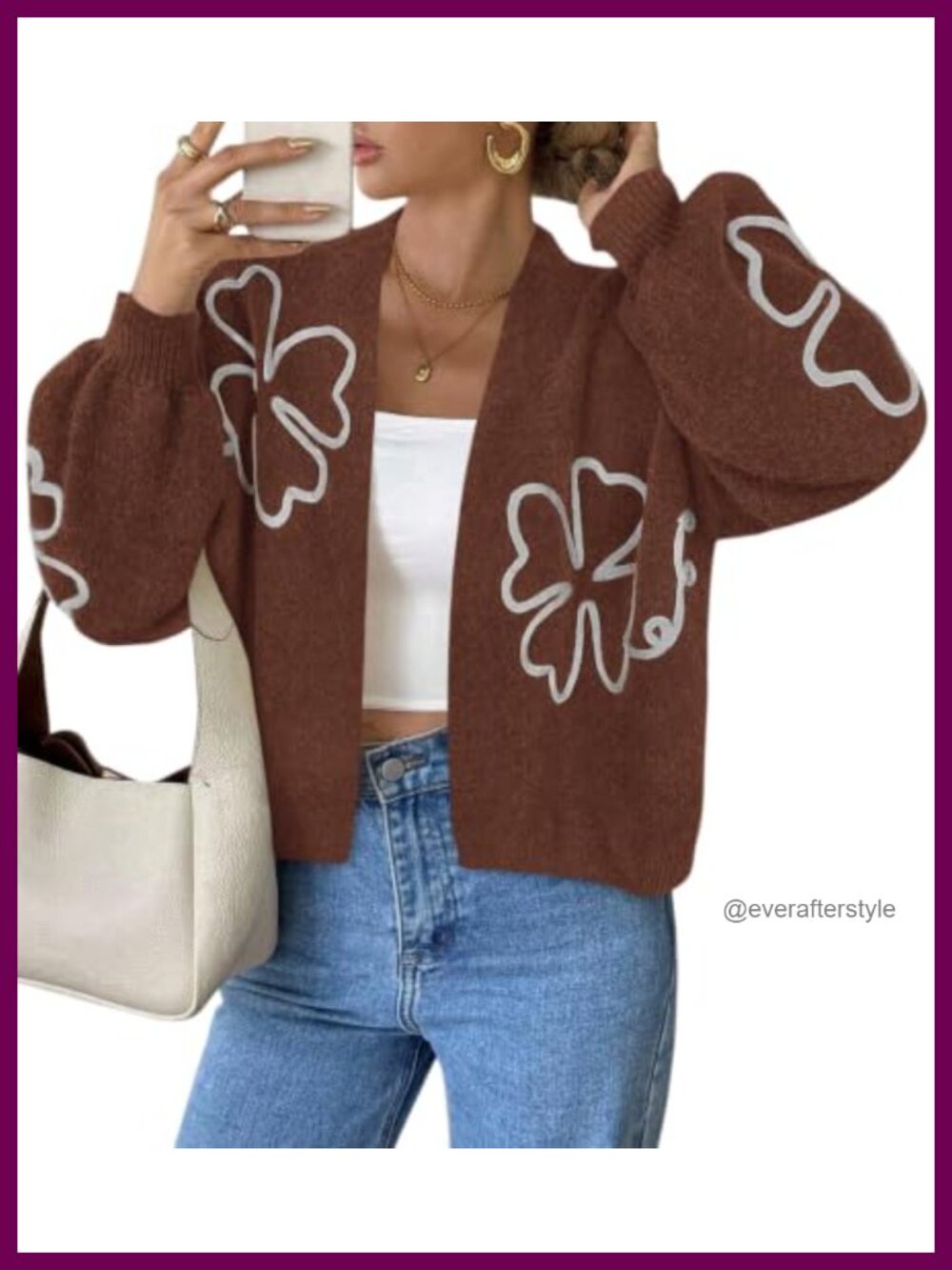 PRETTYGARDEN Women's Floral Oversized Cardigan Sweater Balloon Sleeve